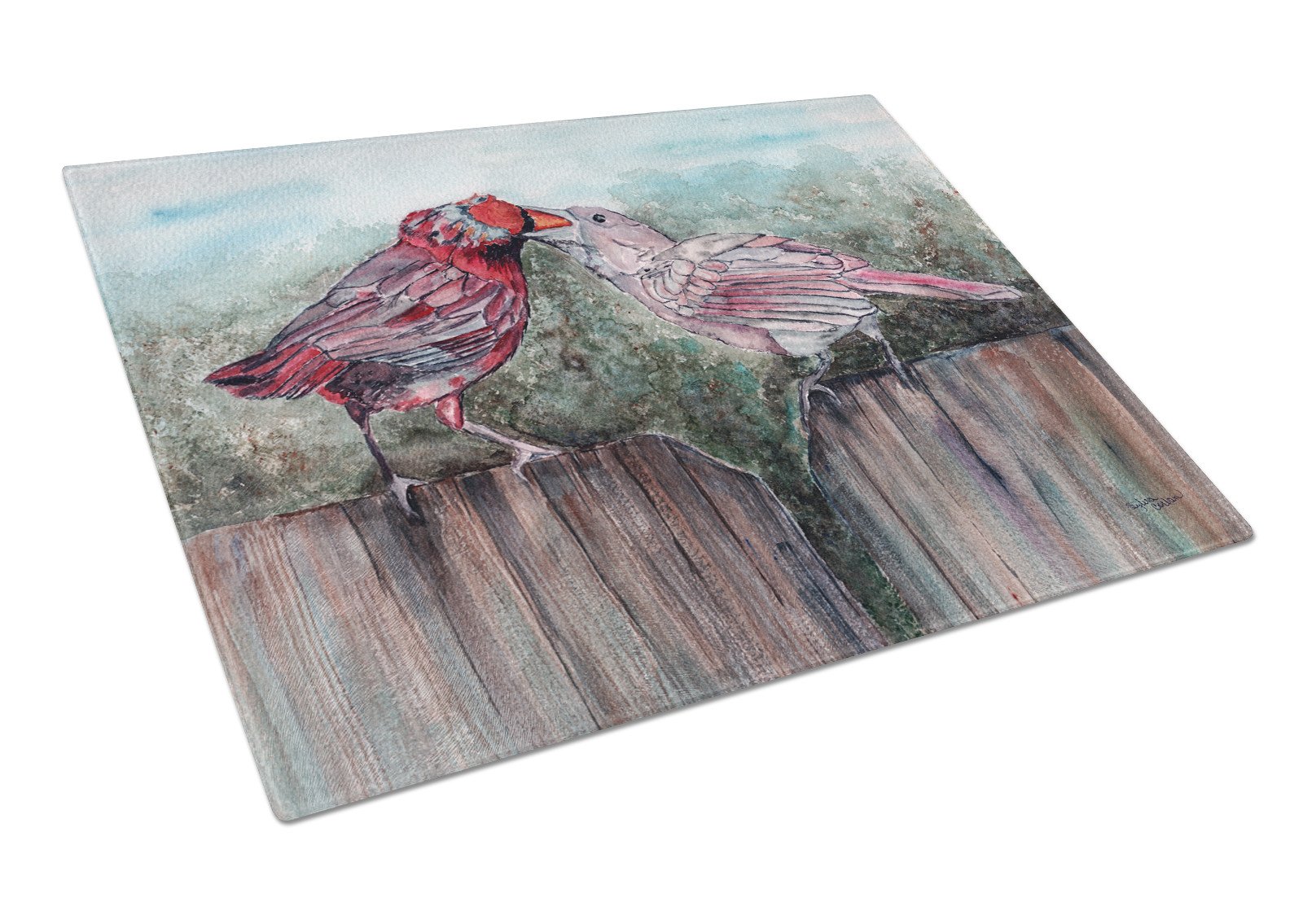 Red Bird Feeding Glass Cutting Board Large 8981LCB by Caroline's Treasures