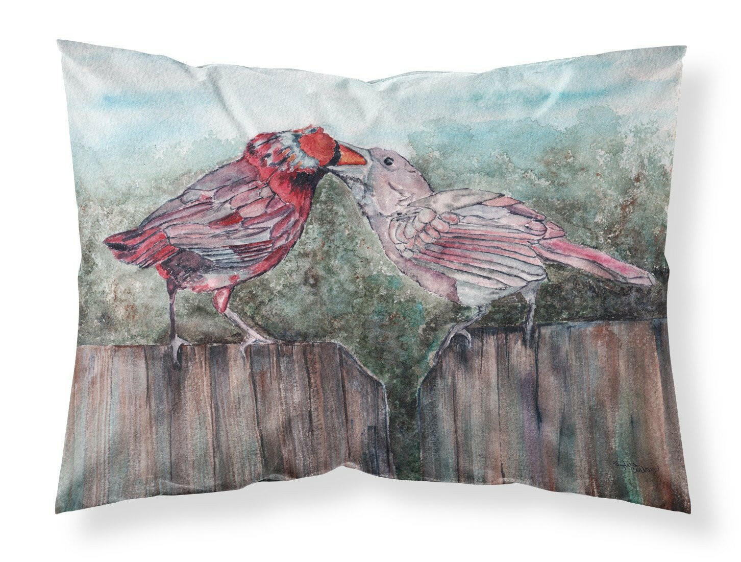 Red Bird Feeding Fabric Standard Pillowcase 8981PILLOWCASE by Caroline's Treasures