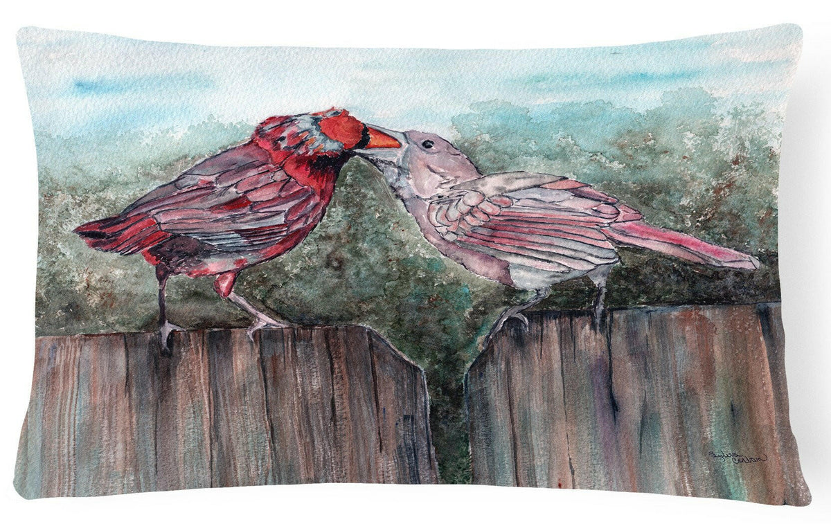 Red Bird Feeding Fabric Decorative Pillow 8981PW1216 by Caroline&#39;s Treasures
