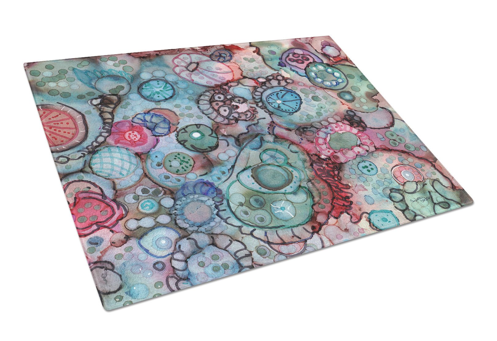 Abstract in Reds and Blues Glass Cutting Board Large 8982LCB by Caroline's Treasures