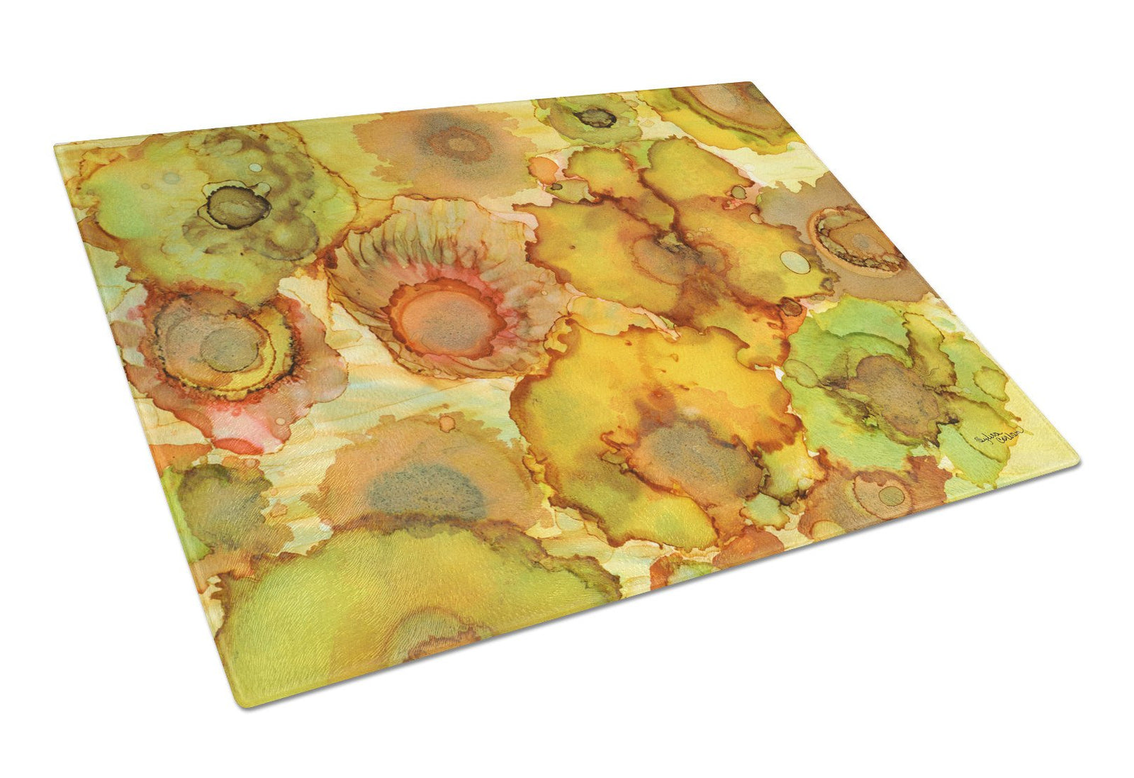 Abstract Flowers in Yellows and Oranges Glass Cutting Board Large 8986LCB by Caroline's Treasures