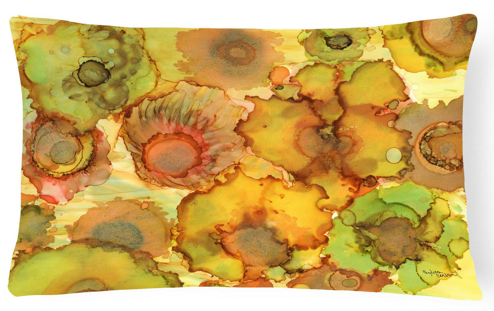 Abstract Flowers in Yellows and Oranges Fabric Decorative Pillow 8986PW1216 by Caroline's Treasures
