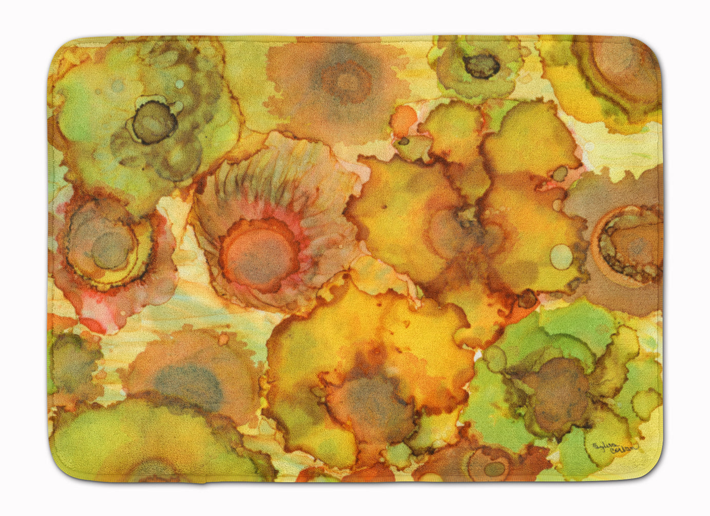 Abstract Flowers in Yellows and Oranges Machine Washable Memory Foam Mat 8986RUG - the-store.com