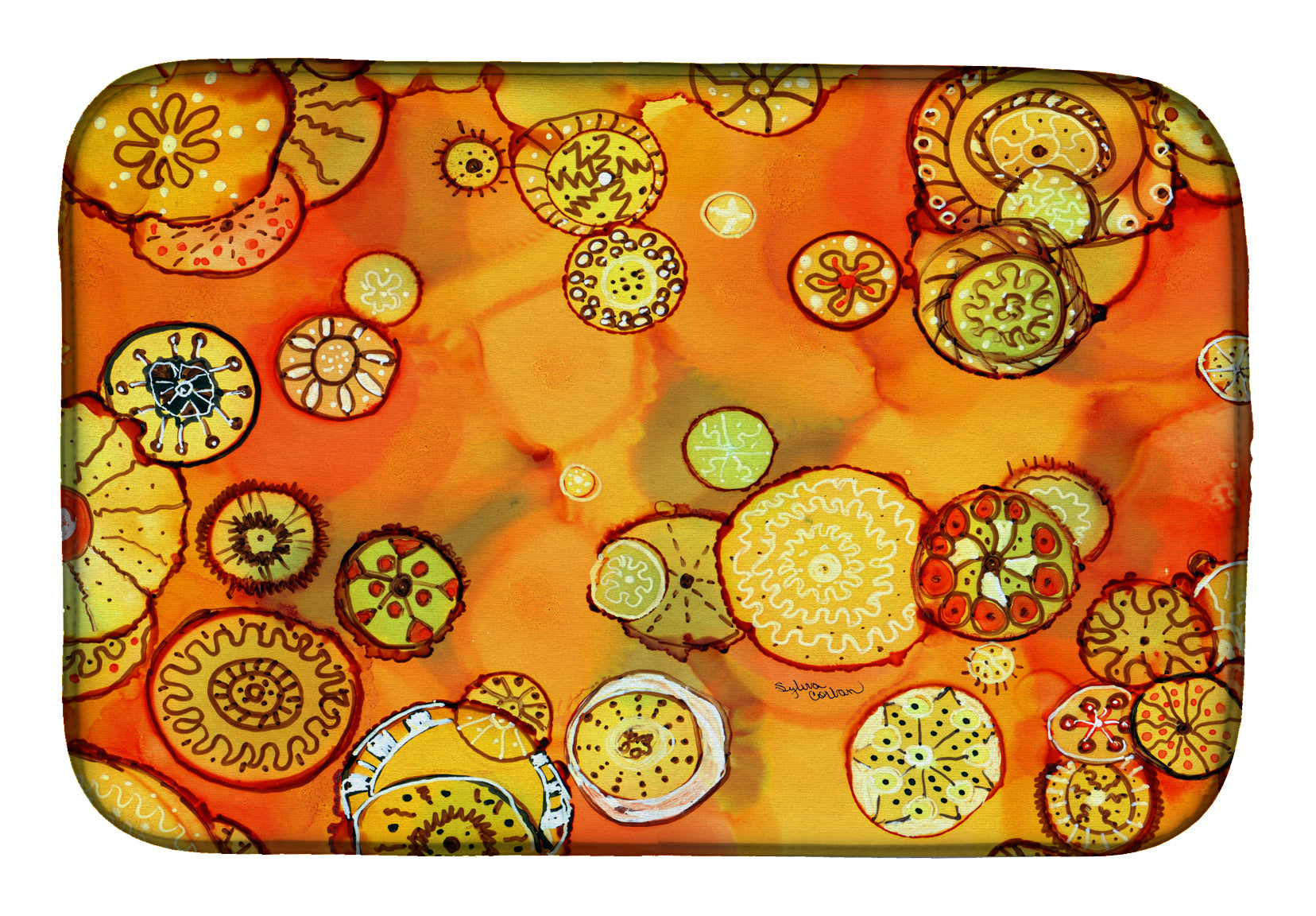 Abstract Flowers in Oranges and Yellows Dish Drying Mat 8987DDM  the-store.com.