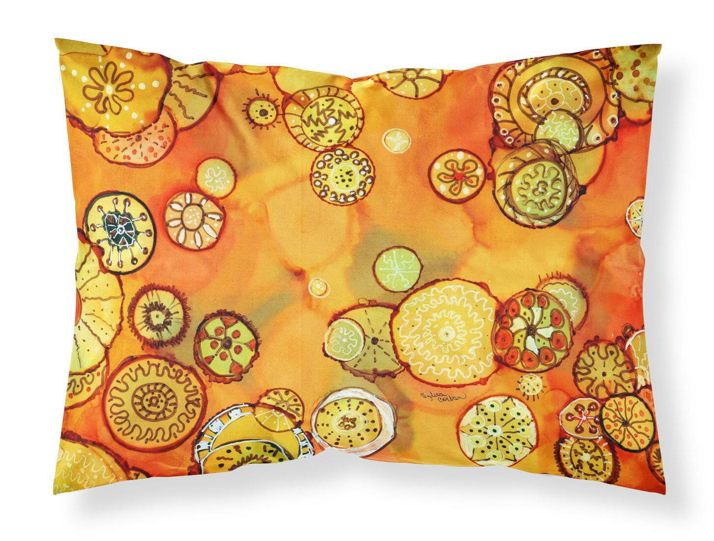 Abstract Flowers in Oranges and Yellows Fabric Standard Pillowcase 8987PILLOWCASE by Caroline's Treasures