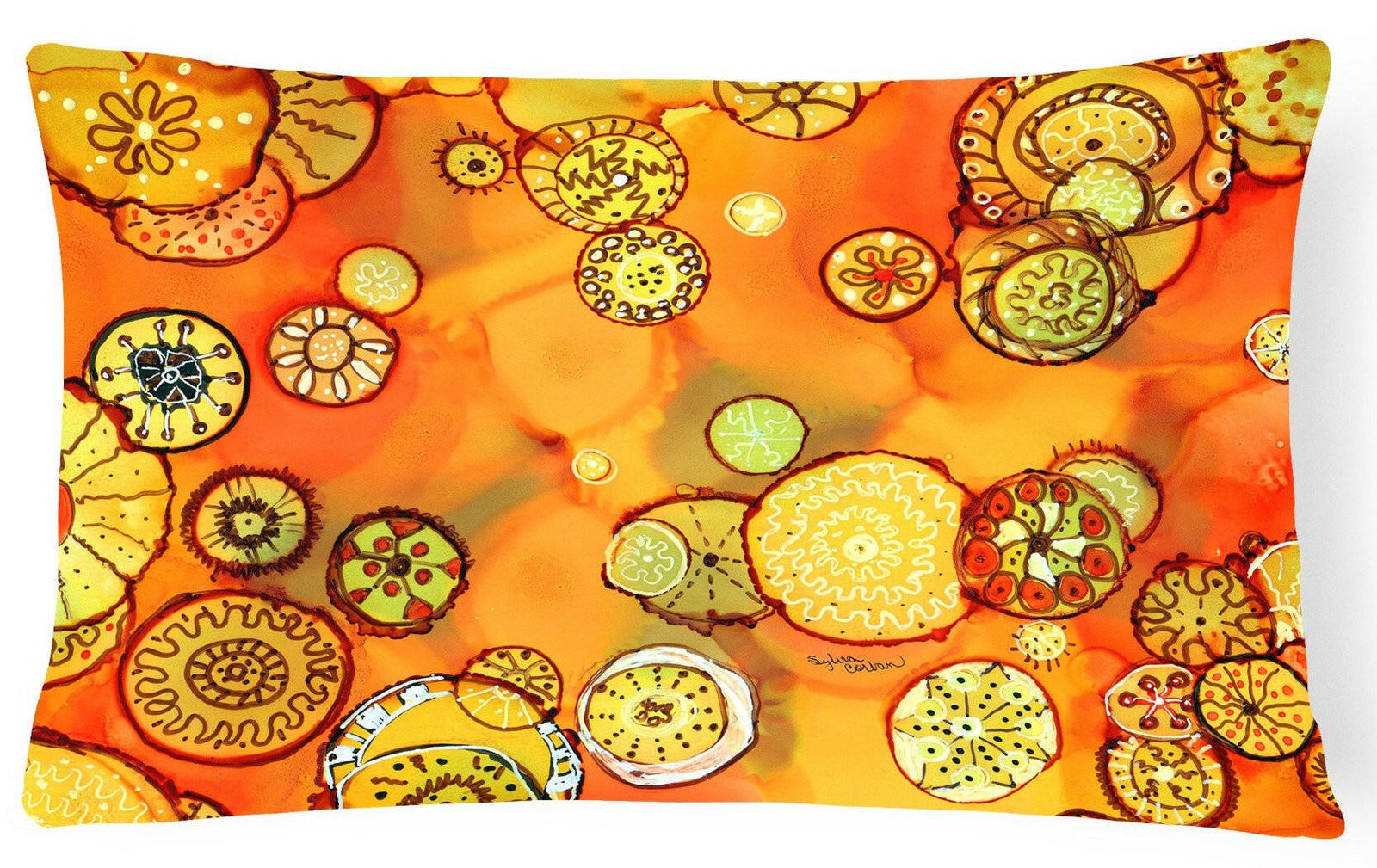 Abstract Flowers in Oranges and Yellows Fabric Decorative Pillow 8987PW1216 by Caroline's Treasures