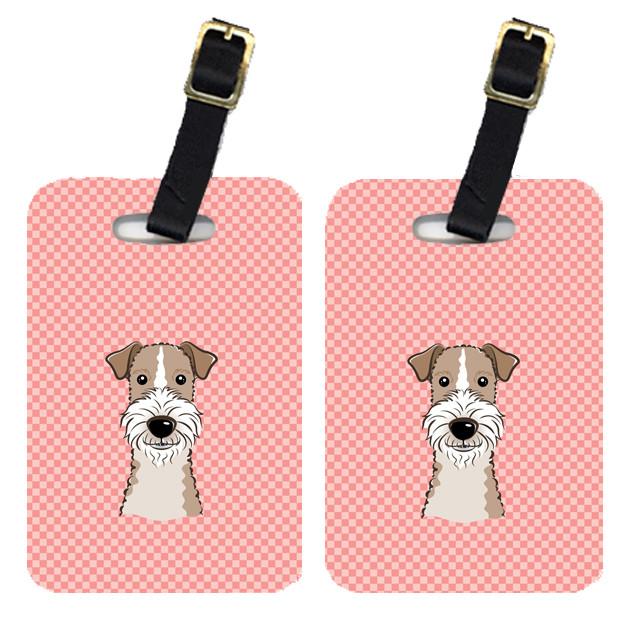 Pair of Checkerboard Pink Wire Haired Fox Terrier Luggage Tags BB1247BT by Caroline&#39;s Treasures