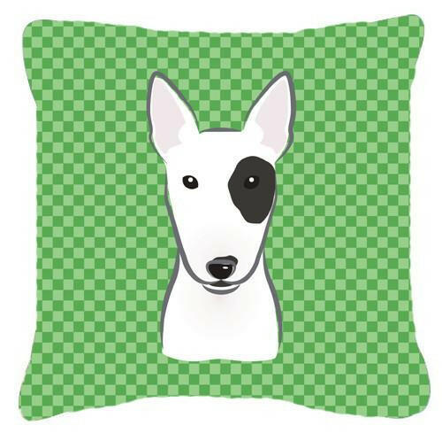Green Checkered Bull Terrier   Canvas Fabric Decorative Pillow BB1132PW1414 - the-store.com