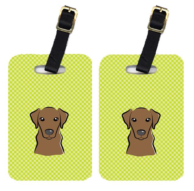 Pair of Checkerboard Lime Green Chocolate Labrador Luggage Tags BB1296BT by Caroline&#39;s Treasures