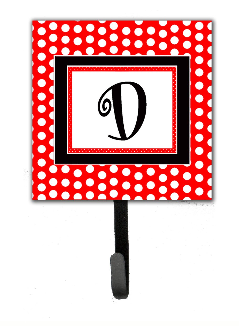Letter D Initial Monogram - Red Black Polka Dots Leash Holder or Key Hook by Caroline&#39;s Treasures