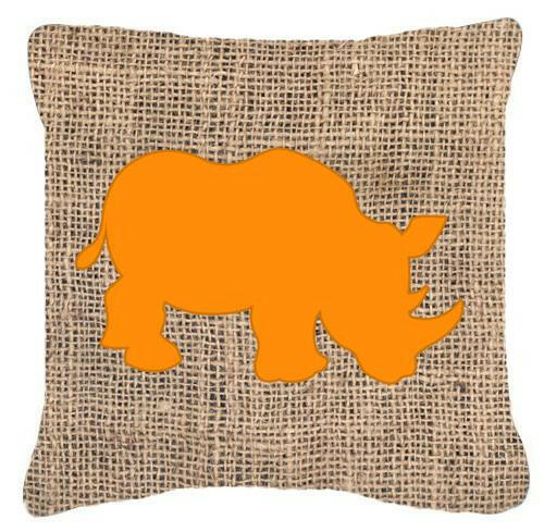 Rhinoceros Burlap and Orange   Canvas Fabric Decorative Pillow BB1006 - the-store.com