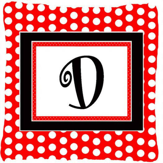 Letter D Initial Monogram Red Black Polka Dots Decorative  Canvas Fabric Pillow - the-store.com