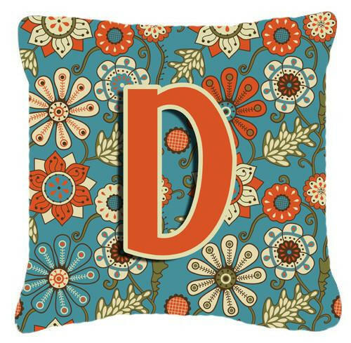 Letter D Flowers Retro Blue Canvas Fabric Decorative Pillow CJ2012-DPW1414 by Caroline's Treasures