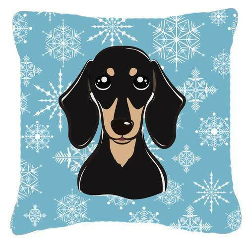 Snowflake Smooth Black and Tan Dachshund Fabric Decorative Pillow BB1649PW1414 - the-store.com