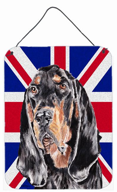Black and Tan Coonhound with Engish Union Jack British Flag Wall or Door Hanging Prints SC9869DS1216 by Caroline's Treasures