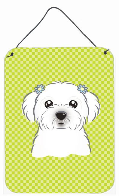 Checkerboard Lime Green Maltese Wall or Door Hanging Prints BB1270DS1216 by Caroline&#39;s Treasures