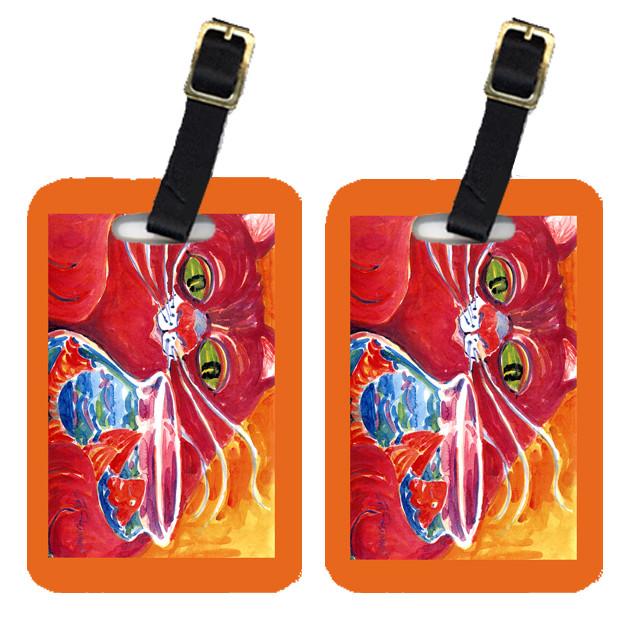 Pair of 2 Big Red Cat at the fishbowl Luggage Tags by Caroline&#39;s Treasures