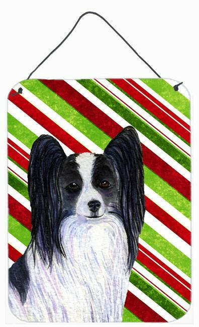 Papillon Candy Cane Holiday Christmas Metal Wall or Door Hanging Prints by Caroline's Treasures