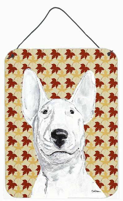 Bull Terrier Fall Leaves Aluminium Metal Wall or Door Hanging Prints by Caroline&#39;s Treasures