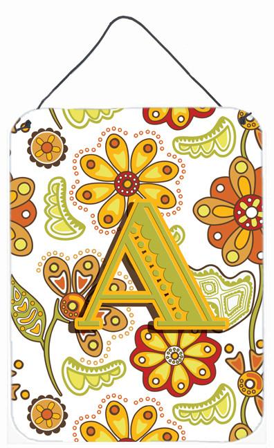 Letter A Floral Mustard and Green Wall or Door Hanging Prints CJ2003-ADS1216 by Caroline&#39;s Treasures