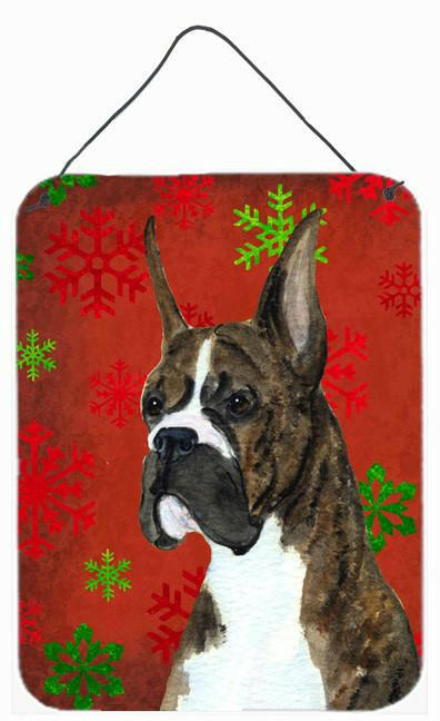 Boxer Red and Green Snowflakes Holiday Christmas Wall or Door Hanging Prints by Caroline&#39;s Treasures