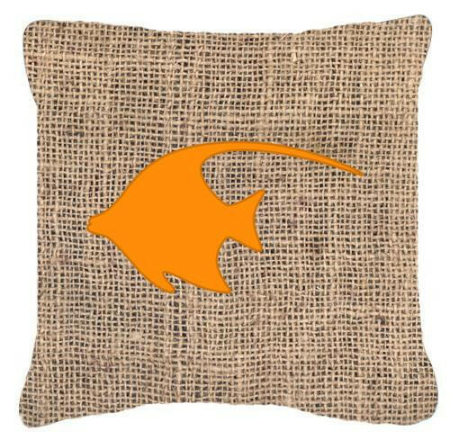 Fish - Angel Fish Burlap and Orange   Canvas Fabric Decorative Pillow BB1019 - the-store.com