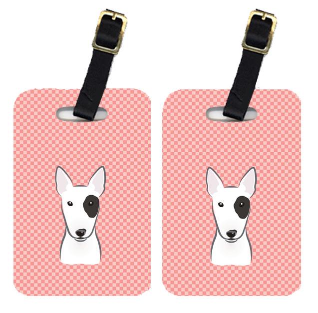 Pair of Checkerboard Pink Bull Terrier Luggage Tags BB1209BT by Caroline&#39;s Treasures