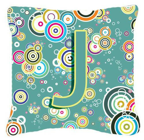 Letter J Circle Circle Teal Initial Alphabet Canvas Fabric Decorative Pillow CJ2015-JPW1414 by Caroline&#39;s Treasures