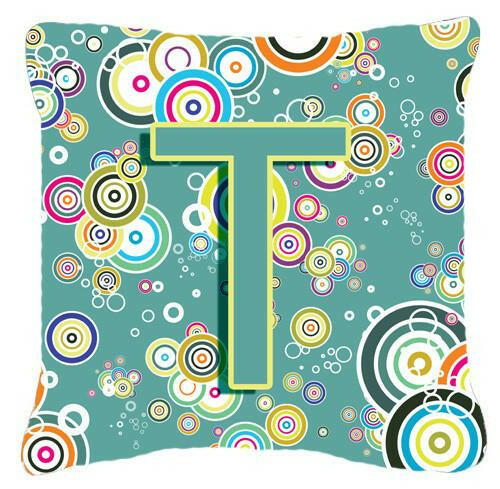 Letter T Circle Circle Teal Initial Alphabet Canvas Fabric Decorative Pillow CJ2015-TPW1414 by Caroline&#39;s Treasures