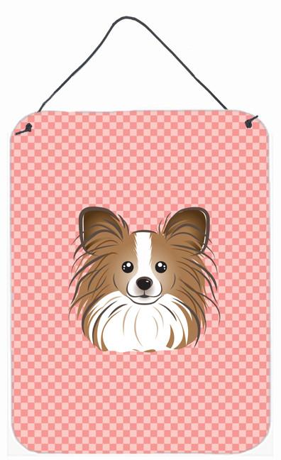Checkerboard Pink Papillon Wall or Door Hanging Prints BB1248DS1216 by Caroline&#39;s Treasures