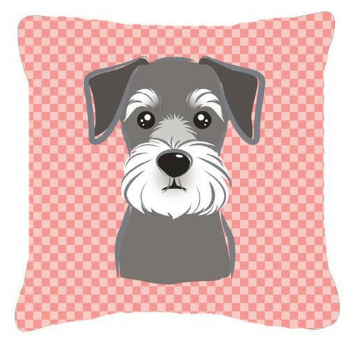 Checkerboard Pink Schnauzer Canvas Fabric Decorative Pillow BB1206PW1414 - the-store.com
