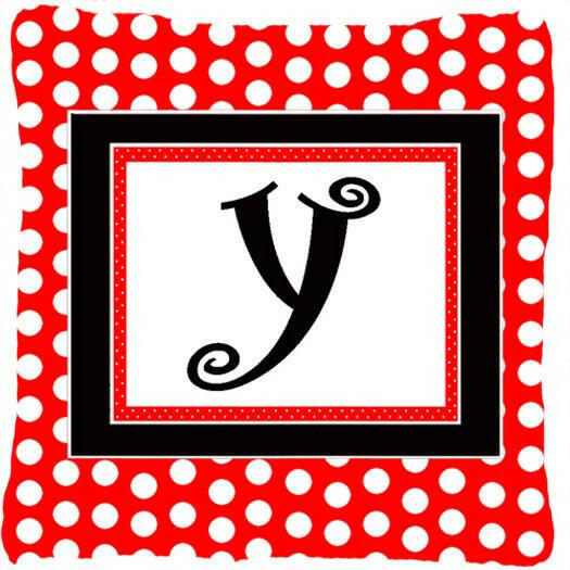 Monogram - Initial Y Red Black Polka Dots Decorative   Canvas Fabric Pillow - the-store.com