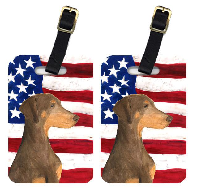 Pair of USA American Flag with Doberman Luggage Tags SS4058BT by Caroline&#39;s Treasures
