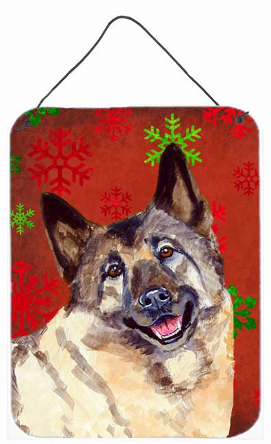 Norwegian Elkhound Red Snowflakes Holiday Christmas Wall or Door Hanging Prints by Caroline&#39;s Treasures