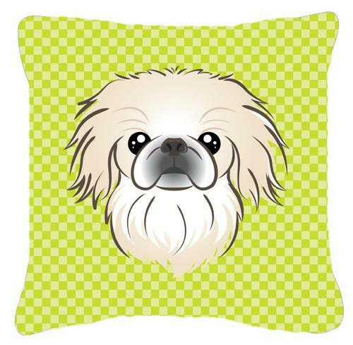 Checkerboard Lime Green Pekingese Canvas Fabric Decorative Pillow BB1283PW1414 - the-store.com