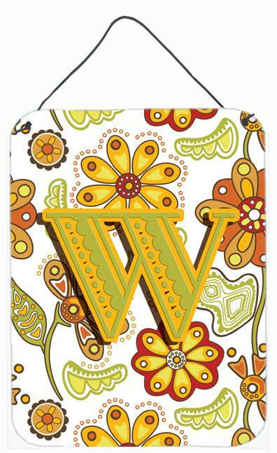 Caroline's Treasures Letter W Floral Mustard and Green Wall or Door Hanging Prints CJ2003-WDS1216