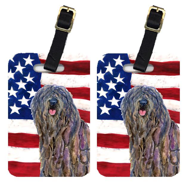 Pair of USA American Flag with Bergamasco Sheepdog Luggage Tags SS4008BT by Caroline&#39;s Treasures