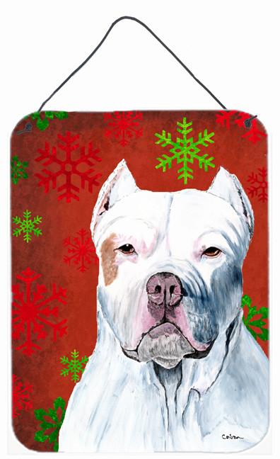 Pit Bull Red and Green Snowflakes Holiday Christmas Wall or Door Hanging Prints by Caroline&#39;s Treasures