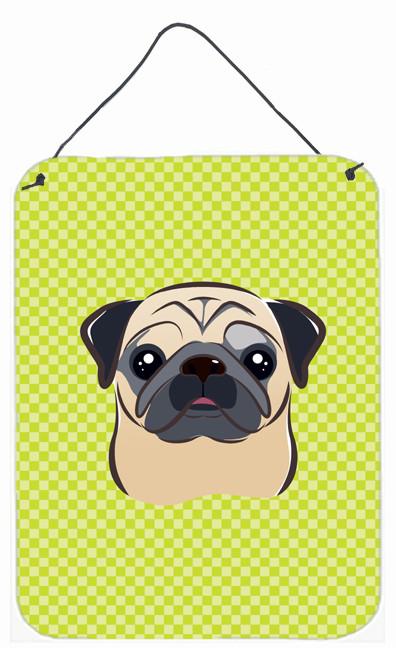 Checkerboard Lime Green Fawn Pug Wall or Door Hanging Prints BB1324DS1216 by Caroline&#39;s Treasures