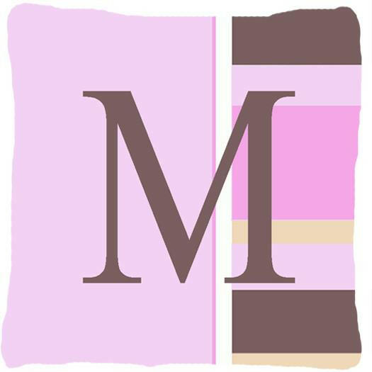 Letter M Initial Monogram - Pink Stripes Decorative   Canvas Fabric Pillow - the-store.com