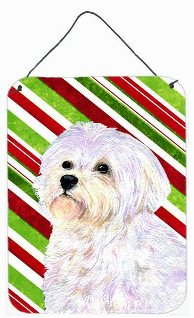 Maltese Candy Cane Holiday Christmas Metal Wall or Door Hanging Prints by Caroline's Treasures