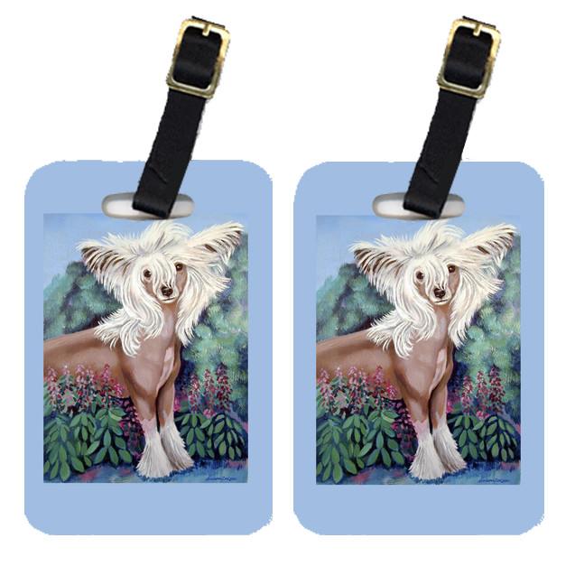 Pair of 2 Chinese Crested in flowers Luggage Tags by Caroline&#39;s Treasures