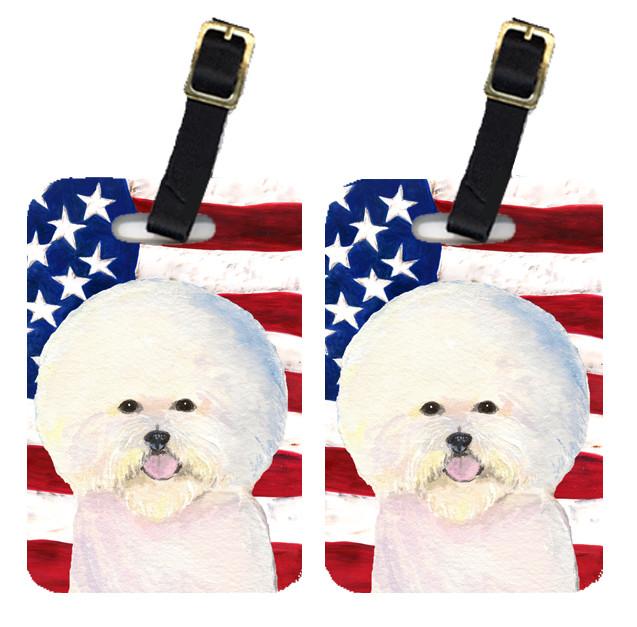 Pair of USA American Flag with Bichon Frise Luggage Tags SS4011BT by Caroline&#39;s Treasures