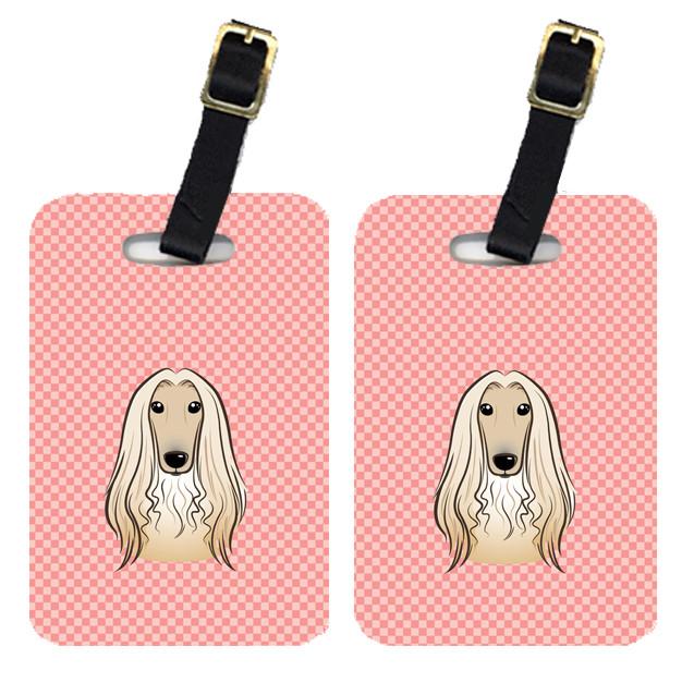 Pair of Checkerboard Pink Afghan Hound Luggage Tags BB1244BT by Caroline&#39;s Treasures