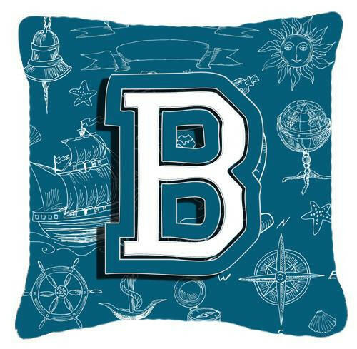 Letter B Sea Doodles Initial Alphabet Canvas Fabric Decorative Pillow CJ2014-BPW1414 by Caroline&#39;s Treasures