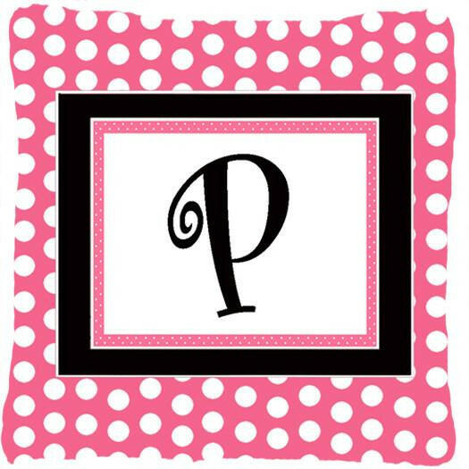 Letter P Initial Monogram Pink Black Polka Dots Decorative Canvas Fabric Pillow - the-store.com