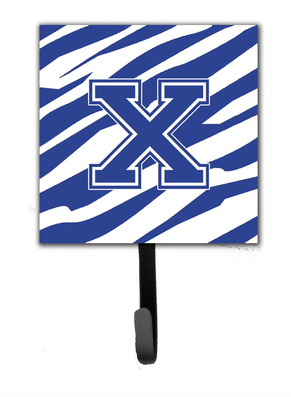 Letter X Initial Tiger Stripe Blue and White Leash Holder or Key Hook by Caroline's Treasures