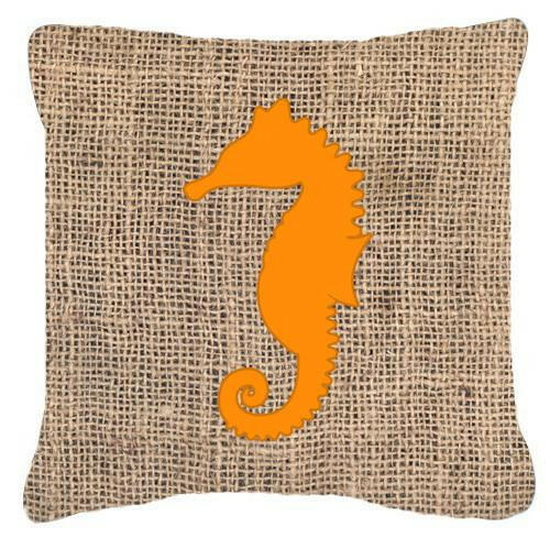 Sea Horse Burlap and Orange   Canvas Fabric Decorative Pillow BB1018 - the-store.com