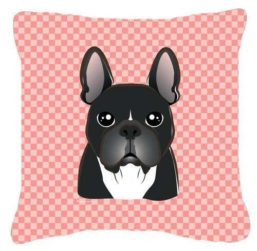 Checkerboard Pink French Bulldog Canvas Fabric Decorative Pillow BB1227PW1414 - the-store.com