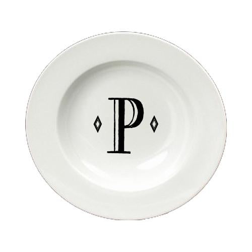 Letter P Initial Monogram Retro Round Ceramic White Soup Bowl CJ1058-P-SBW-825 by Caroline&#39;s Treasures